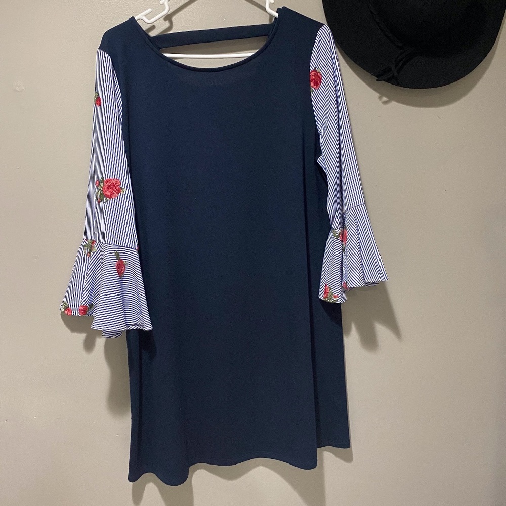 Navy Blue Dress with printed sleeves